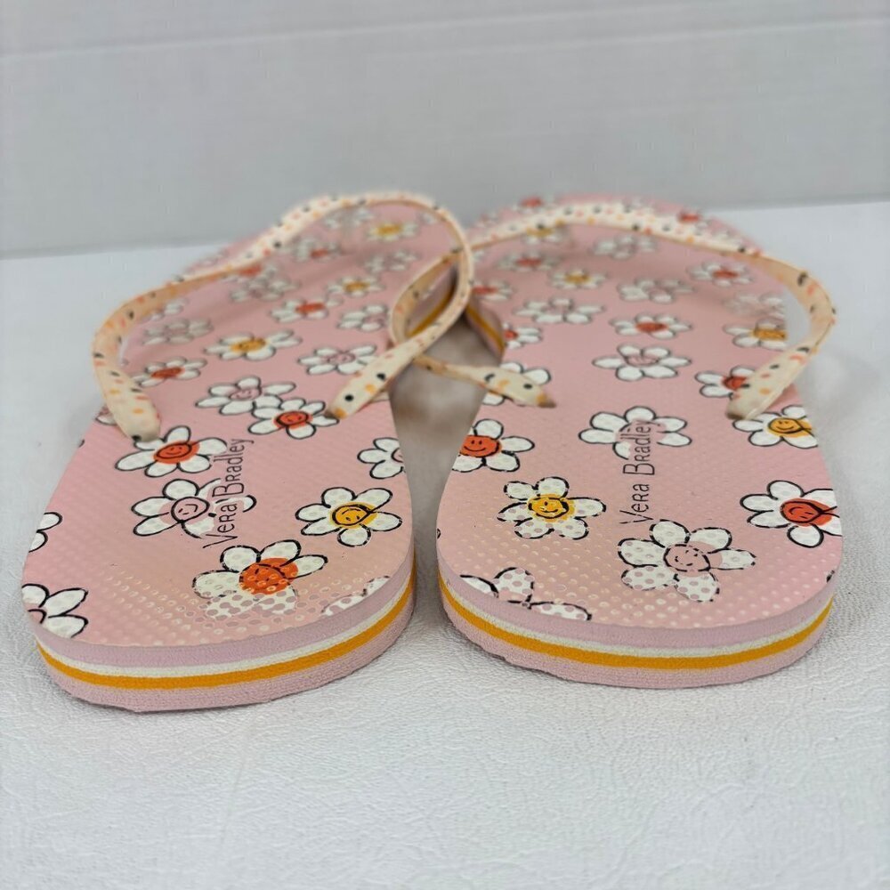 Vera Bradley Flip Flop Sandals Womens Size 9-10 Prairie Daisy Pink Floral - Picture 3 of 9